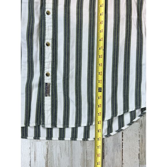 Vintage 1990s Dockers Mens L Green White Striped 100% Cotton Button Up Shirt - Picture 7 of 7